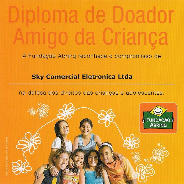 Diploma de Doador Amigo da Criança - Sky Comercial Eletrônica